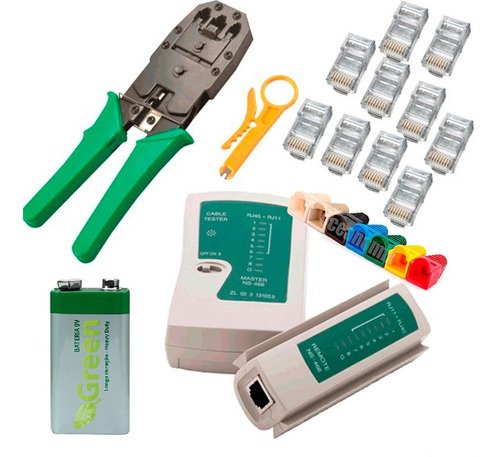 Kit Completo para Rede: Alicate Crimpar RJ45/11, Testador, Decapador + 20 Conectores RJ45 Cat6 + Capas