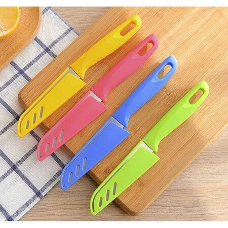Kit Mini Faca Inox Colorida + Capa Protetora – Segurança e Corte Preciso